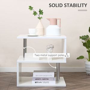 Tavolino da Caffè a 3 Livelli a Forma di S in MDF Bianco con Piano Sollevabile e 2 Pali di Supporto in Acciaio, Tavolino Multilivello per Soggiorno - Product Image 5