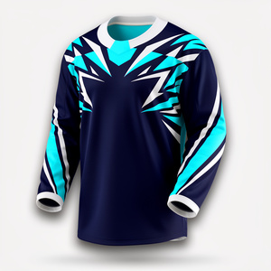 Jersey de Hockey sobre Hielo de Manga Larga para Hombre, Diseño Color Block Azul Marino y Rojo, Tejido Transpirable de Poliéster, Cuello Redondo, Corte Regular - Product Image 3