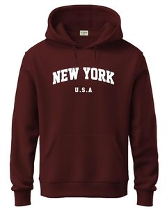Sweat-shirt à capuche pour homme, couleur marron, imprimé New York U.S.A, coupe décontractée, avec poche, vêtement d'automne, en coton tricoté - Product Image 2