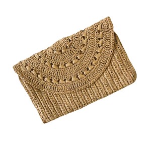 Bolso de mano de paja tejida para mujer, estilo clutch, color dorado natural, para playa, noche, con correa de muñeca, accesorios de verano, bolso tote. - Product Image 3