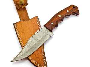 Couteau de chasse artisanal en acier Damas avec manche en bois et mosaïque, lame fixe à pointe tombante, couteau de survie EDC - Product Image 3