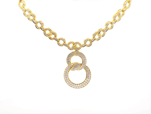 Collier pendentif en or 18 carats plaqué or avec design à double anneau, chaîne à maillons, style classique, bijoux unisexe - Product Image 1