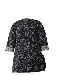 Black bandhej printed cotton short kurti <b>for</b> women with keyhole neck and 3/4th sleeves <b>crafted</b> in soft breathable fabric wear - Product Image 5