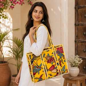 Floral Quilted Patchwork Cotton High Quality Customized Color Large Capacity <b>Zipper</b> <b>Tote</b> Bag Women's Fashion Shopping Shoulder - Product Image 2