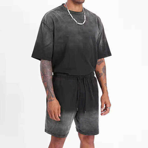 Ensemble 2 pièces homme en coton délavé à l'acide, t-shirt et short décontractés, effet usé et délavé au soleil, idéal pour l'extérieur, prix abordable - Product Image 2