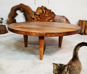 Mesa de Centro Moderna Redonda de Madera Maciza de Acacia, Duradera, Hecha a Mano, para Interiores y Exteriores, con Marco de Color Natural - Product Image 3