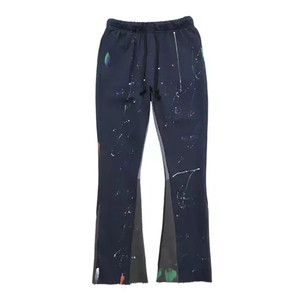 Pantalon évasé décontracté pour homme, grande taille, taille élastique avec cordon de serrage, broderie, polaire mi-épaisse, pour l'automne - Product Image 3