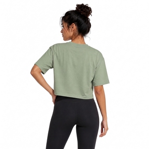Camiseta Corta Verde Oliva para Mujer, Cuello Redondo, Manga Corta, Corte Holgado, Color Sólido, 100% Algodón Jersey, Ropa Casual de Primavera/Verano - Product Image 2