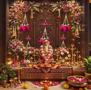 Handmade Traditional Pink Lotus Buds <b>Wall</b> Hanging Garland <b>Artificial</b> Solawood Lotus <b>Flower</b> Latkan Pearl Beads Ramadan Diwali - Product Image 3