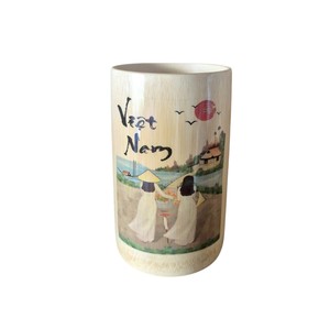 Bamboo cup painting premium handmade pencil holder eco friendly Vietnamese style desk organizer home tabletop <b>decoration</b> gift. - Product Image 1