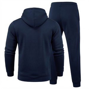High Selling Custom <b>Men's</b> <b>Navy</b> Blue Hooded Tracksuit Set Full Sleeve Solid Color Casual <b>Joggers</b> With Side Pockets Autumn Wear - Product Image 3