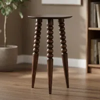 Table d'appoint moderne en bois massif avec pieds tournés à motifs perlés, table d'appoint ronde faite à la main pour la décoration du salon et de la chambre