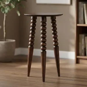Modern <b>Round</b> Mango Wood Side <b>Table</b> Minimalist Design Handmade Living Room Furniture Dark Finish Three-Leg Base - Product Image 2