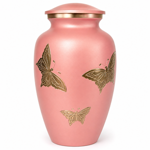 Antique Blue Butterfly Engraved Cremation Urn Memorial Picture Sticker with Enamel Cremation Urn for Human Funeral Ashes - Product Image 2