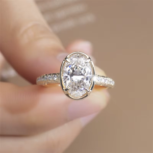 18K Yellow Gold Oval Cut 2 carat Lab Grown Diamond Classic Style Half Eternity Rings Wedding Jewelry Ring - Product Image 2