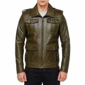 Chaqueta de Cuero Vacuno Unisex Casual con Cremallera, Teñido Liso, Resistente al Viento, Transpirable y con Logotipo Frontal, Precio al por Mayor - Product Image 1