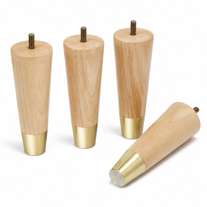 Patas de Muebles de Madera Maciza con Puntas de Latón, Diseño Redondo Minimalista para Mesa de Sala de Estar, Fácil Instalación, Patas de Sofá de Madera Maciza - Product Image 1
