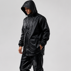 Ensemble imperméable pour homme, veste et pantalon en polyester à manches longues, noir, toutes saisons, vêtements d'extérieur - Product Image 2