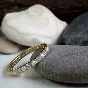 Anillo de Eternidad con Moissanita y Perla, Plata de Ley 925, Chapado en Oro, Anillo de Boda para Mujer, Joyería Fina - Product Image 2