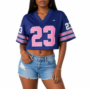 Maillot de football américain pour femme, coupe courte et oversize, en maille, col en V, impression de numéro personnalisée, respirant, vêtements de sport, fournisseur OEM en gros - Product Image 5