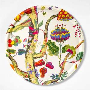 Plateau décoratif en métal artisanal, imprimé feuilles tropicales, rond, pour servir des en-cas, coloré et artistique, pour la décoration de la cuisine - Product Image 5