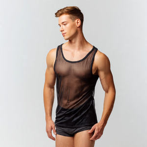 Vêtements de plage, haut en maille transparente pour homme, 100% polyester, débardeur en maille transparente pour homme, débardeur à séchage rapide, hauts transparents pour homme - Product Image 3