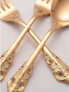 Elegant <b>Golden</b> Flatware <b>Set</b> With Ornate Handles High Mirror Polish Rust Resistant Metal <b>Cutlery</b> For Wedding Occasions - Product Image 2