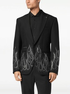 Unisex Luxury Black Rhinestone Flame <b>Suit</b> Blazer Crystal Embellished Evening Party Tuxedo Jacket Luxury Wear - Product Image 3