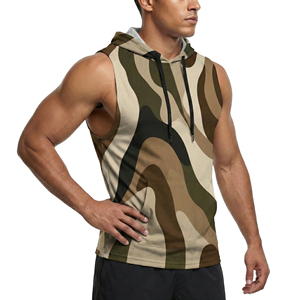 Custom <b>Logo</b> Men's Drop Armhole Sleeveless Hoodie Workout Fitness Tank Top Camo Muscle Streetwear Activewear Wholesale Tank Tops - Product Image 6