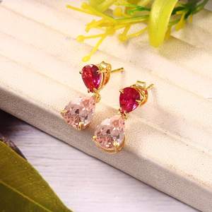 Pendientes de zafiro y rubí, plata de ley 925, chapado en oro de 14 quilates, pendientes de pera, joyería fina para mujer, regalo - Product Image 6