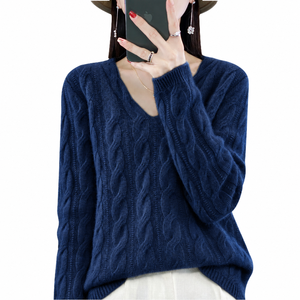 Pull en cachemire 100 % tricoté à col en V pour femme, à manches longues, tricot d'hiver, vente en gros, fabricant - Product Image 1