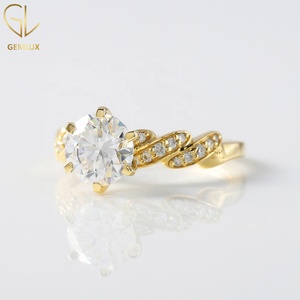 18k Gold <b>Ring</b>, Round Cut Moissanite <b>Diamond</b> <b>Ring</b>, Twisted Engagement <b>Ring</b>, Moissanite <b>Diamond</b> Promise <b>Ring</b>, Twisted Pave Band - Product Image 3