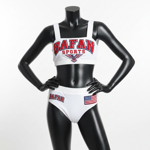 Conjunto de bikini de poli spandex de alta calidad, 185 GSM, color blanco, tela suave y elástica, con logo bordado, diseño personalizado para mujer. - Product Image 6