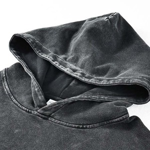 <b>Men's</b> <b>Black</b> Oversized Hooded Pullover <b>Sweatshirt</b> With Pocket Acid Wash Vintage Casual Streetwear Hoodies - Product Image 4