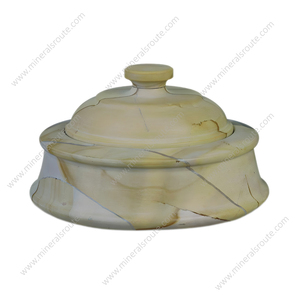 Pot à bonbons en teck et marbre de qualité supérieure, fait main, design luxueux, artisanat en onyx et marbre. - Product Image 4