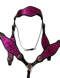 Cabestro de Cuero Morado para Caballo con Conchos de Cristal y Pedrería, Herrajes Plateados, Tamaños Personalizados - Product Image 4
