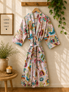 Bata Kimono 100% Algodón para Mujer |   Kimono con Estampado Floral |   Bata Ligera de Verano |   Fabricante artesanal de Jaipur - Product Image 2
