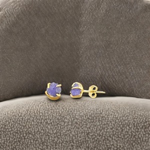 Handmade Raw Tanzanite 5-7mm 925 <b>Sterling</b> <b>Silver</b> <b>Stud</b> Earrings Classic Gold Plating Classic Style Jewelry for Gift - Product Image 5