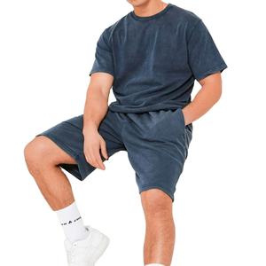 Ensemble deux pièces homme été style streetwear décontracté avec logo imprimé personnalisé, t-shirt et short respirants effet délavé - Product Image 5