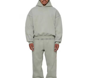 Survêtement d'hiver en molleton doux et léger 100% coton uni avec capuche et cordon de serrage, style streetwear pour adultes - Product Image 4