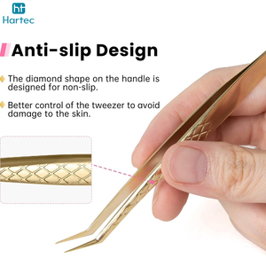 Golden Anti-Static Stainless Steel Lightweight Precision Eyelash Extension Tweezers Volume Tips Customizable Length-Professional - Product Image 2