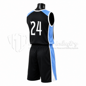 Conjunto de Uniforme de Baloncesto Personalizado en Negro y Azul, Camiseta y Pantalones Cortos de Baloncesto Transpirables de Malla, Fabricante OEM ODM de Marca Privada - Product Image 4