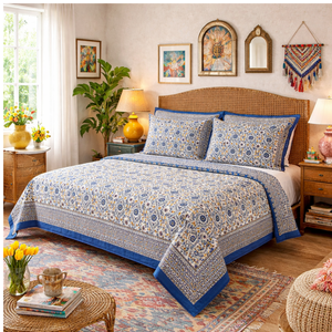 Juego de Sábanas Florales de Algodón 100% Estampadas a Mano en Jaipur, Tamaño King, Suaves para la Piel, Tintes No Tóxicos, Súper Suaves y Duraderas, Venta al Por Mayor - Product Image 4