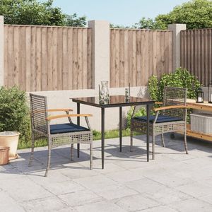 Set da pranzo in 3 pezzi con Patio in Rattan grigio con cuscini Set da giardino - Product Image 1