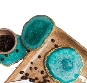 Posavasos de piedra de ágata natural con borde dorado tallado diseño de amor decoración ecológica para el hogar posavasos de té de forma personalizada - Product Image 3