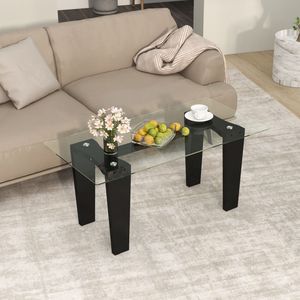 Mesa de Centro Moderna Rectangular de Vidrio de 39.5 Pulgadas con Patas de Madera de Caucho Sólido - Product Image 2