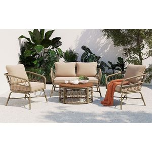 GO moon Bohemia-inspied 4-Person esterno Patio tavolo legno Beige con cuscini rimovibili per la conversazione set - Product Image 2
