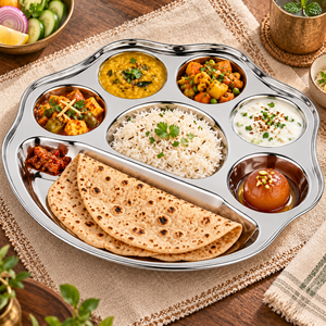 Plateau repas indien en acier inoxydable à 7 compartiments pour cantine scolaire et restaurant - Product Image 6