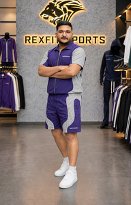 REXFIT SPORTS 2026 Custom Purple Grey Nylon <b>Short</b> Set Full <b>Zip</b> <b>Short</b> Sleeve Jacket and <b>Shorts</b> Sportswear Streetwear Two Piece - Product Image 5