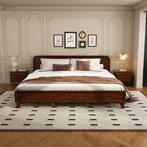 Letto Matrimoniale in Legno Massello di Pino Noce Scuro, Stabile e Robusto, Senza Necessità di Rete a Doghe - Product Image 2